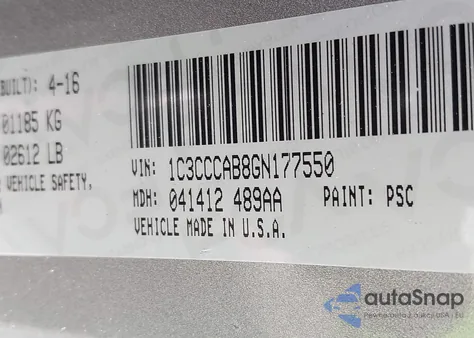 2016 Chrysler 200 Limited from USA, damaged, VIN 1C3CCCAB8GN177550